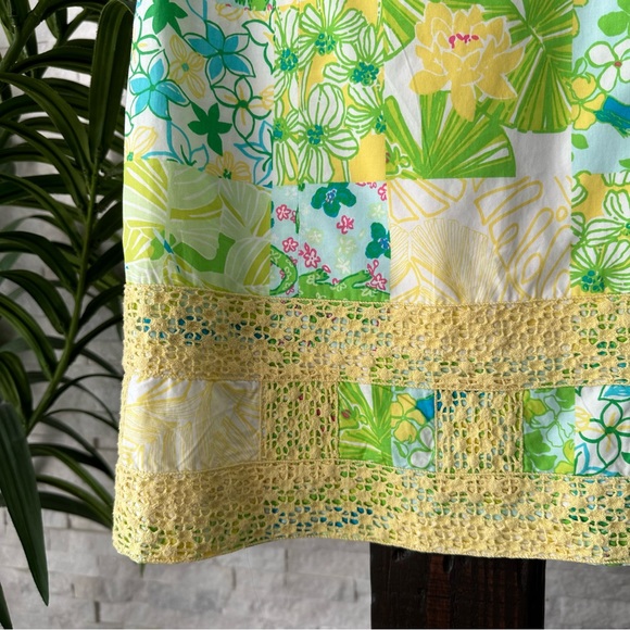 LILLY PULITZER Strapless Bowen Gator Print Patch Yellow Green Dress Size 0 - Picture 2 of 11